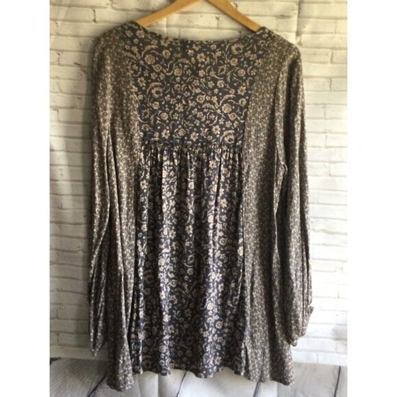 VEVERT Plus Size 1X Boho Print Lantern Sleeve Tassels Tie Neck Blouse‎ NWT - Picture 5 of 8